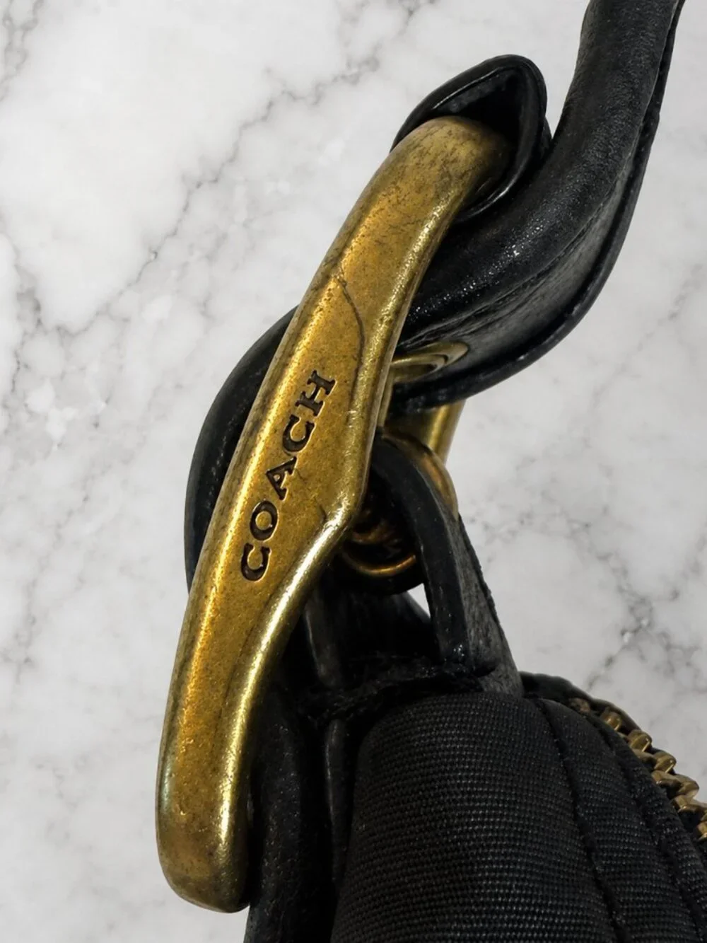 Coach Cargo Hobo Bag Black Nylon Pebble Leather Floral Rose Lining 3171